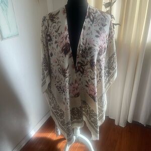 Vince Camuto Floral Print Scarf Coverup in Brown and beige